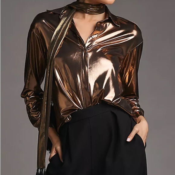 Anthropologie Shine  Gold Button Down Shirt  L - Picture 14 of 16